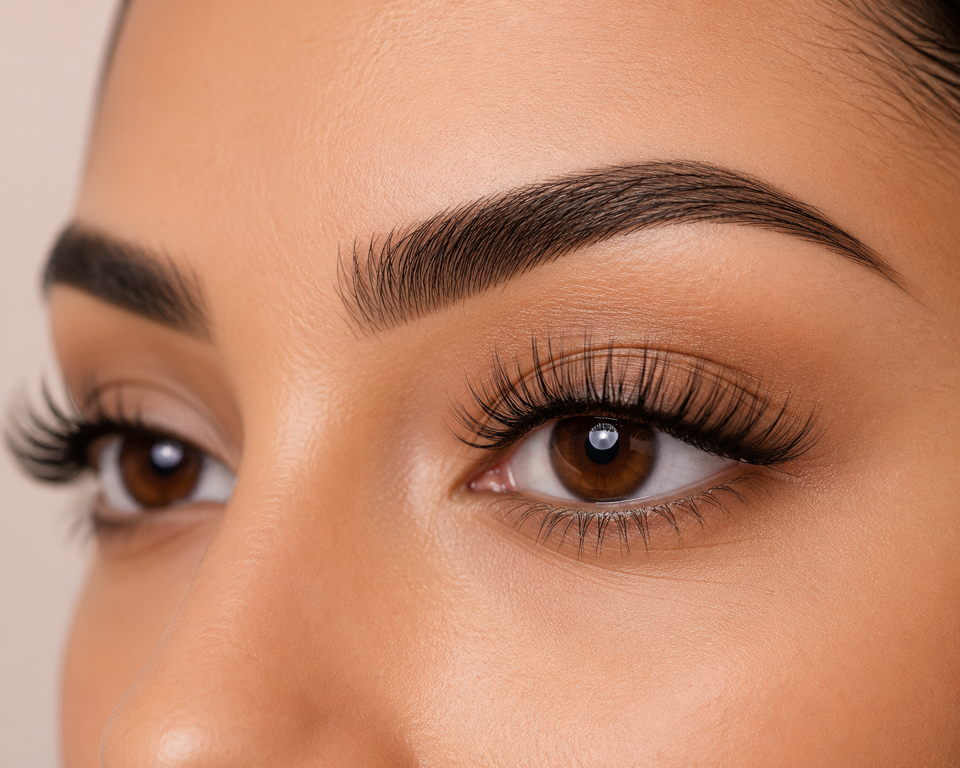 Soft, elegant lash and brow treatment styling